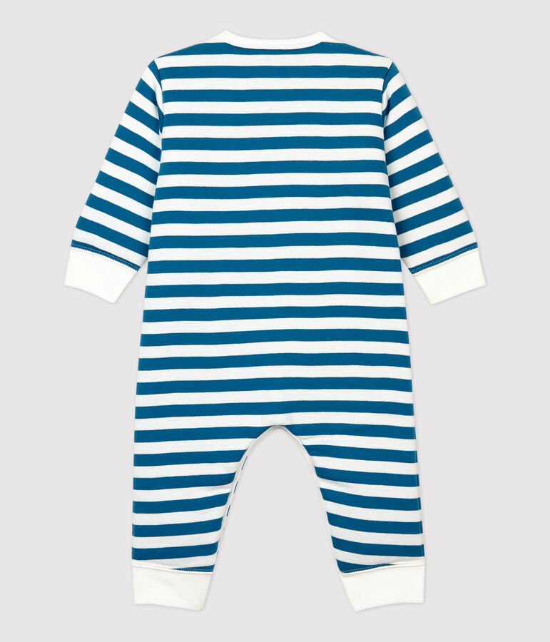 Babies' Footless Blue Striped Padded Cotton Jumpsuit blue/white